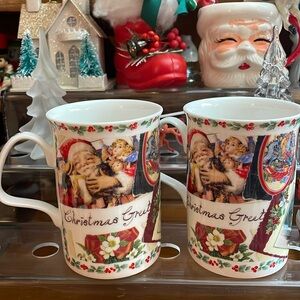 Roy Kirkham England 1997 Bone China Santa Mug Set of 2